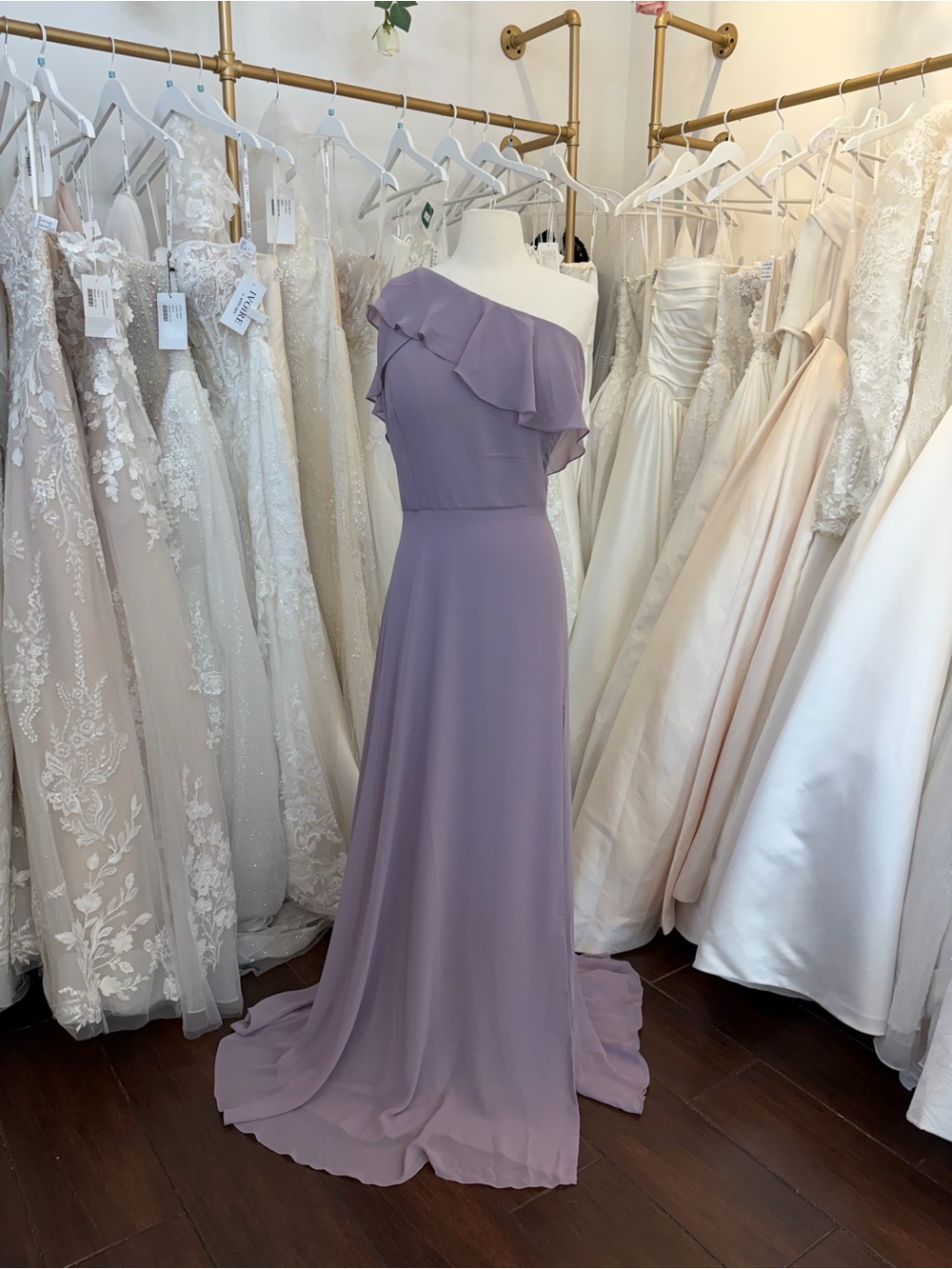 Mori Lee One-Shoulder Lavender Chiffon Gown